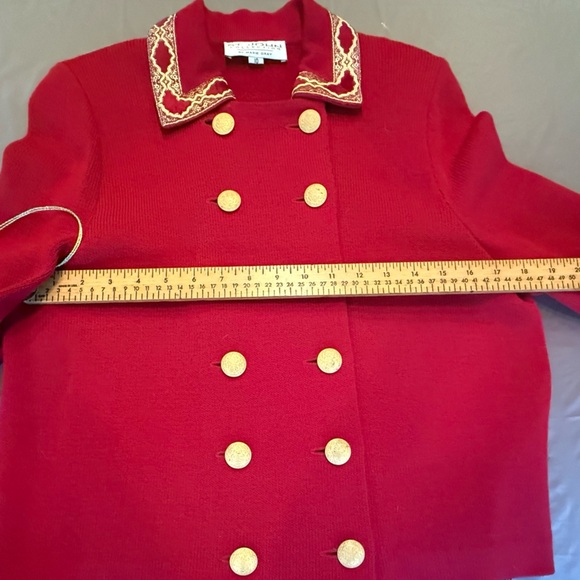 St John Collection Vintage Red/Gold Double Breast Knit Blazer Size 10/M $1395 - Picture 11 of 13